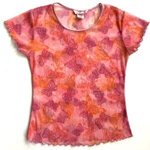 La Vie En Rose Size Medium Y2K Butterfly Mesh Tee